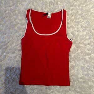 Divided Red Tank Top with White Trim